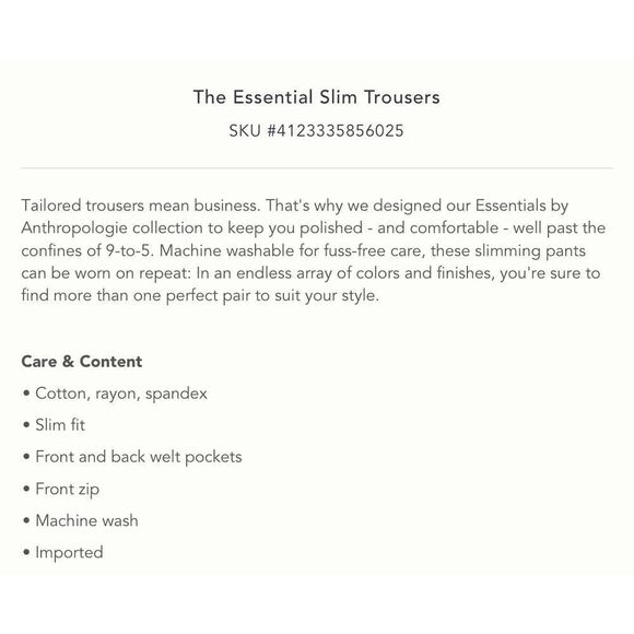 Anthropologie the Essential Slim Trousers Black 10 - Picture 3 of 9